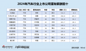 汽车行业董秘薪酬榜：比亚迪李黔532万居首 成业内唯一年薪超500万董秘